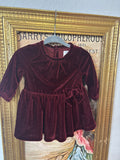 Holiday Long-Sleeve Velvet Dress and Bow, in Color Wine