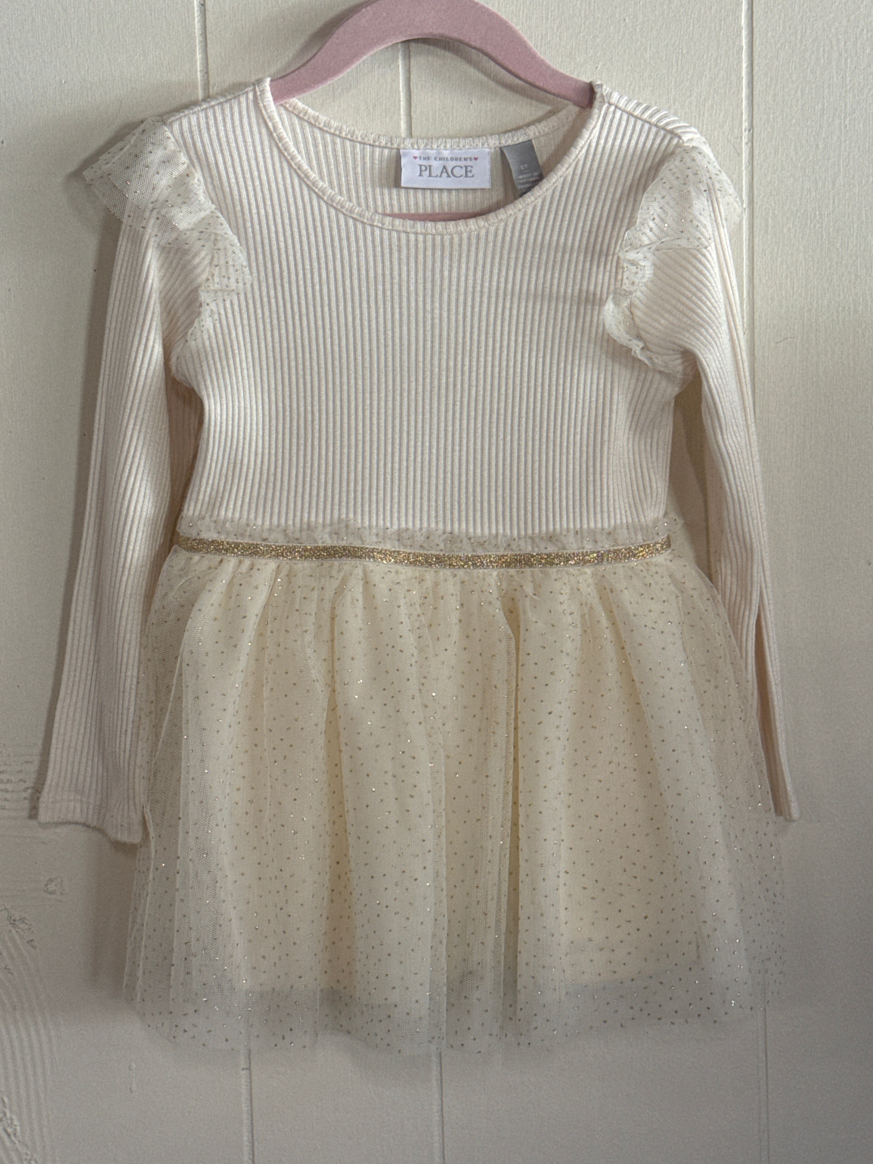 Cream Sparkle Long Sleeve Dress