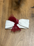 White and Red Mesh Bow Headband