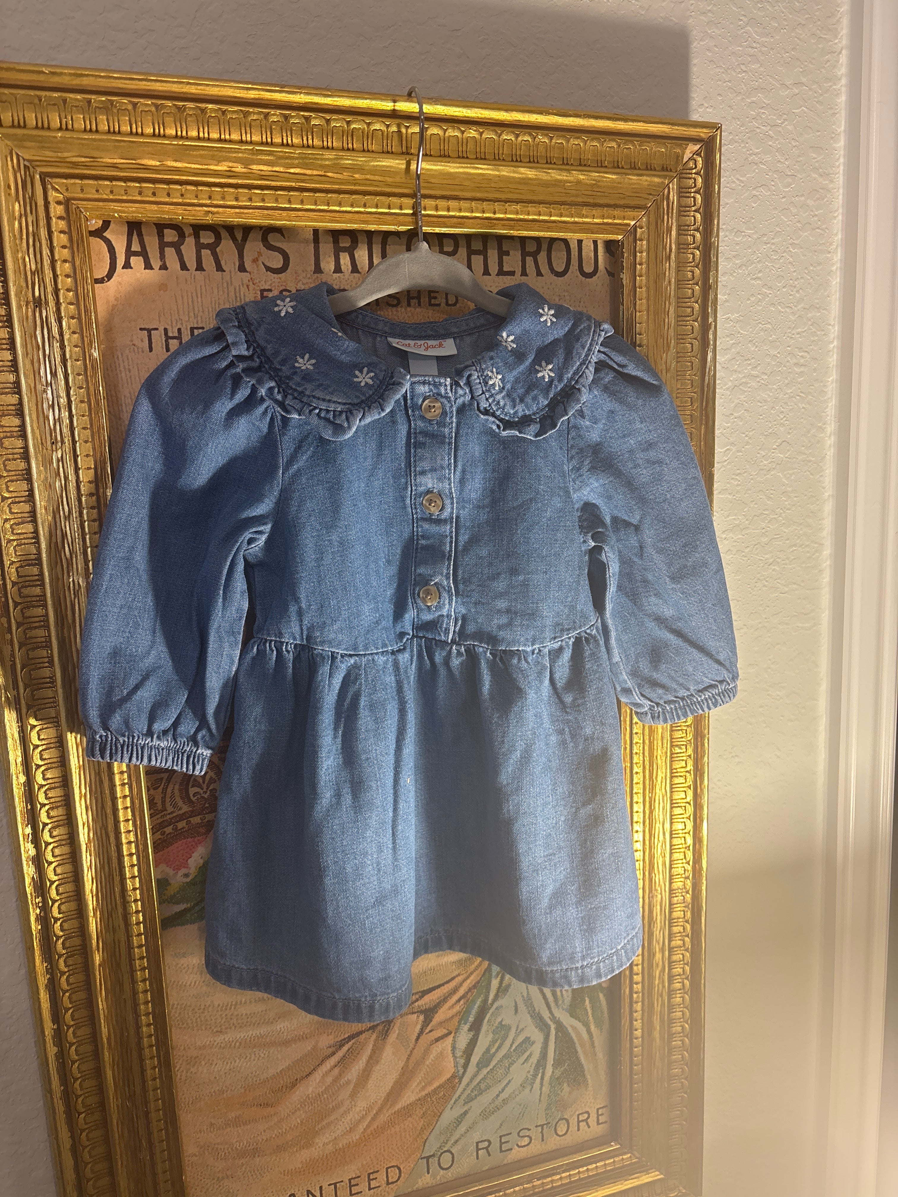 Denim Dress with Flower Detailing