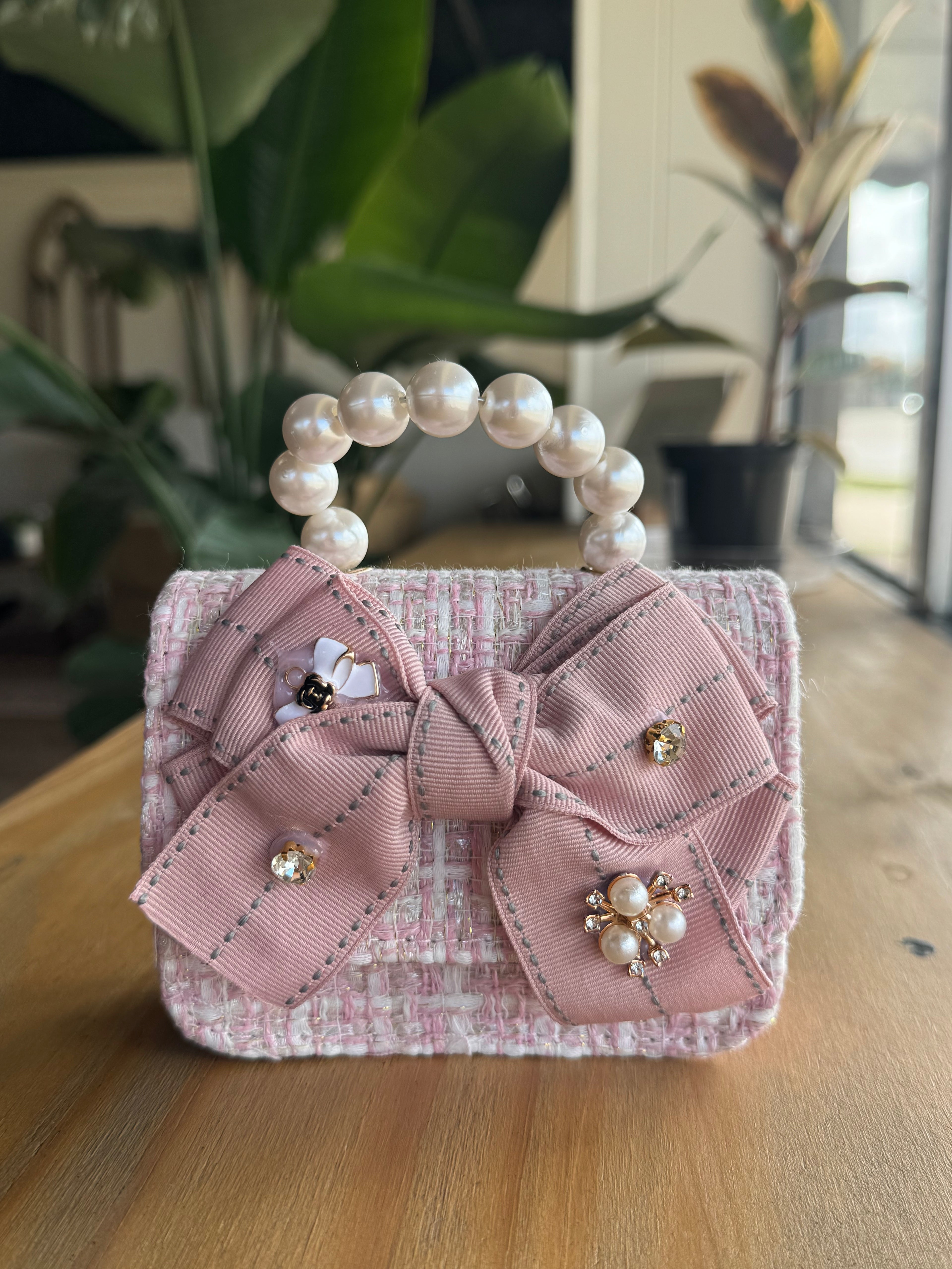 Tweed Handbag and Crossbody - Pink